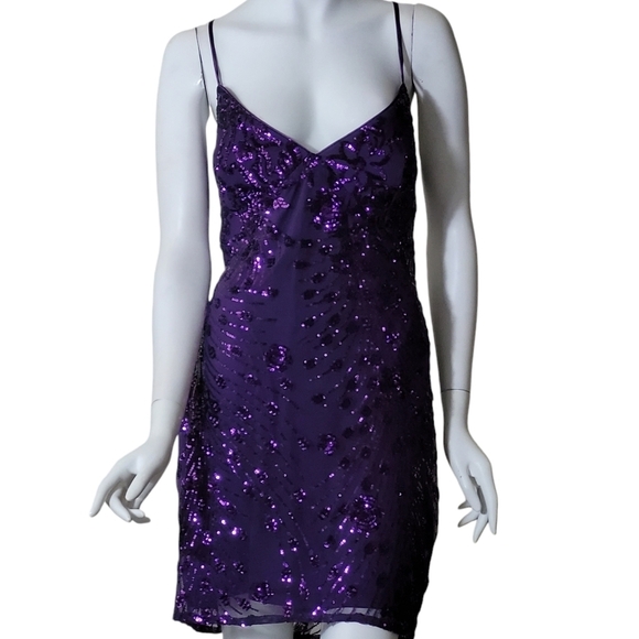 Holiday Party Dress Keep Glowing Purple Sequin Lace Up Bodycon Mini XL - Picture 4 of 13